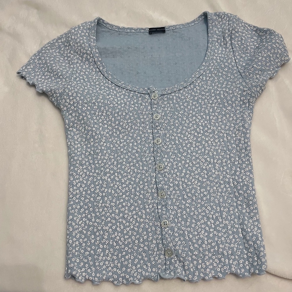 Brandy Melville cropped, button up blouse with a floral.